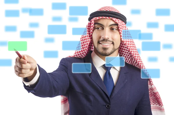 Arabische man dringende virtuele knoppen — Stockfoto