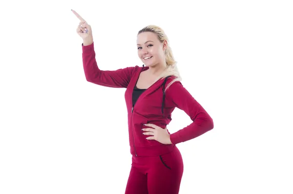 Young woman doing exercises on white — Stock Photo, Image