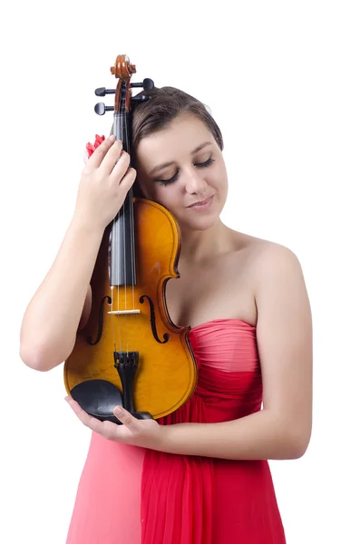 Молодая девушка со скрипкой на белом — стоковое фото