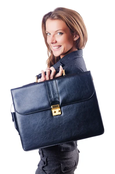 Mujer de negocios con maletín en blanco — Foto de Stock