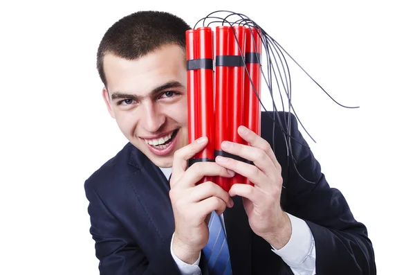 Businessman with dynamite isolated on white — Stock Photo, Image