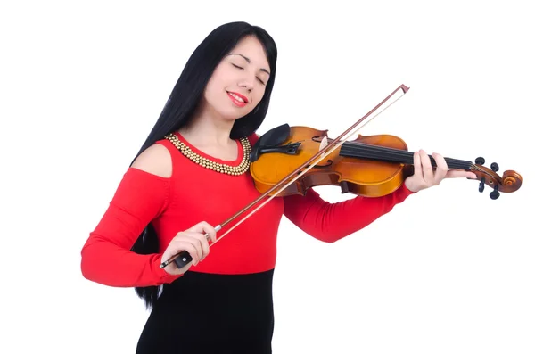 Ung flicka med violin på vitt — Stockfoto