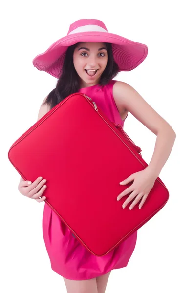 Jong meisje in roze jurk reizen — Stockfoto