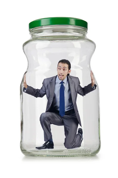 Young businessman in glass jar — Stock Photo, Image