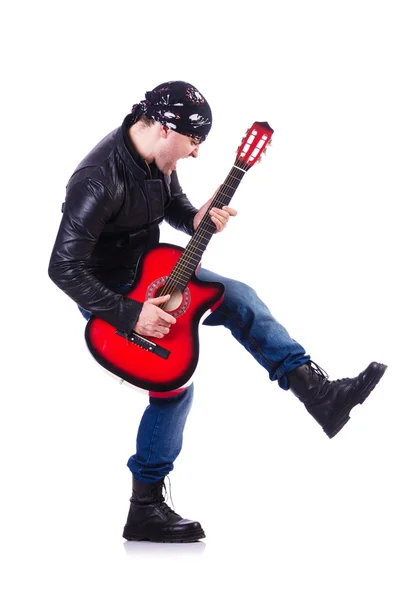 Guitarrista isolado em branco — Fotografia de Stock