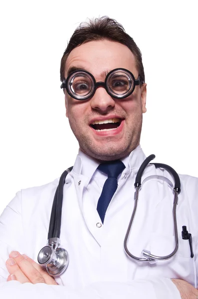 Grappige dokter geïsoleerd op de witte — Stockfoto