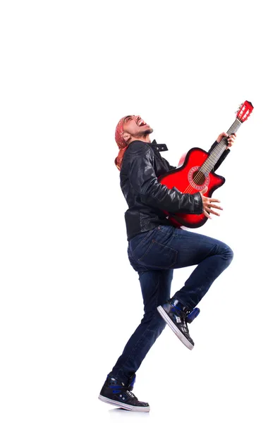 Guitar player isolated on the white — Stock Photo, Image