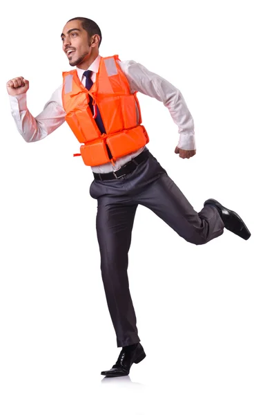 Man in life jacket isolated on white — Stock Photo, Image