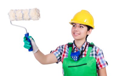 Beyaz fırçalı kadın ressam.