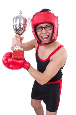 Beyaz arka planda izole edilmiş komik boksör