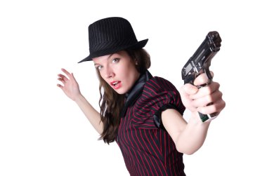 Beyaz tabancalı kadın gangster.