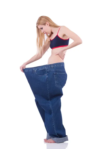 Dieting concept with oversize jeans — Stock Photo, Image