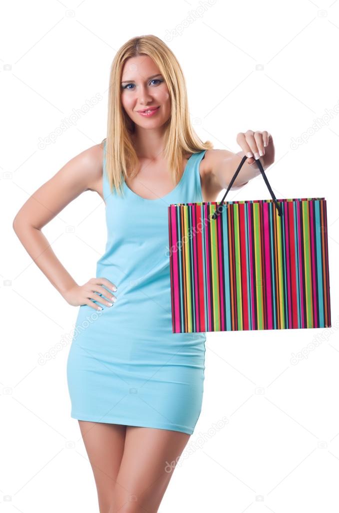 Tall girl after good shopping on white Stock Photo by Elnur 26271165