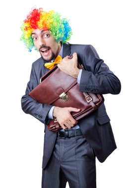 Palyaço işadamı beyazda soyutlanmış