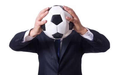 Businessman with football on white