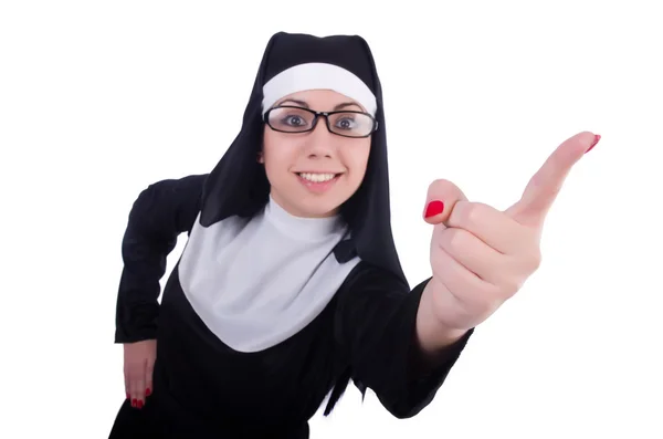 Смешная монахиня, изолированная на белом — стоковое фото