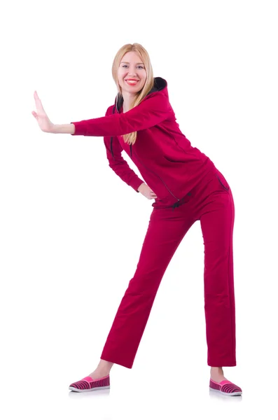 Young woman doing exercises on white — Stock Photo, Image