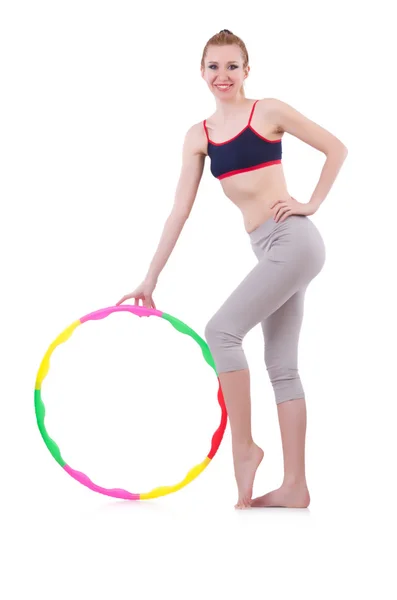 Woman doing exercises with hula hoop — Stock Photo, Image