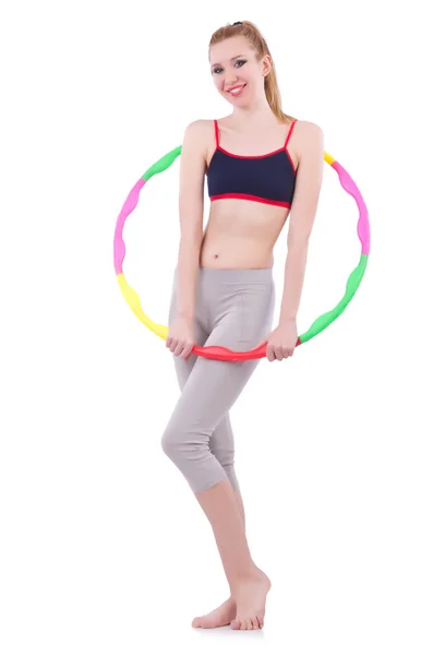 Mujer haciendo ejercicios con hula hoop — Foto de Stock