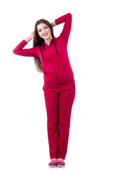 Young woman doing exercises on white — Stock Photo, Image