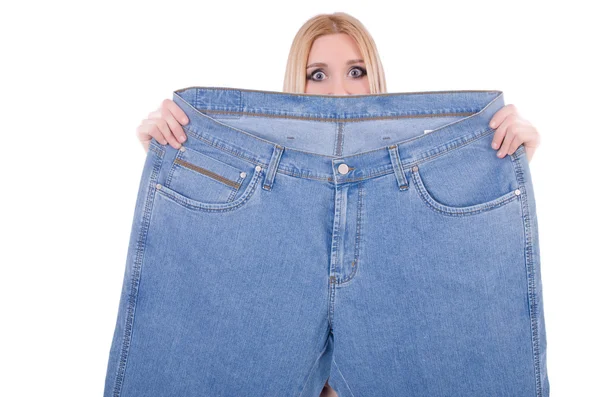 Dieting concept with oversize jeans — Stock Photo, Image