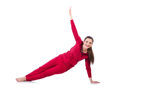 Young woman doing exercises on white — Stock Photo, Image