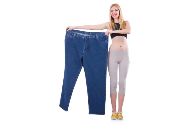 Dieting concept with oversize jeans — Stock Photo, Image