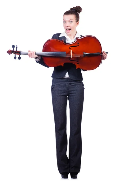 Imprenditrice con violing isolato su bianco — Foto Stock