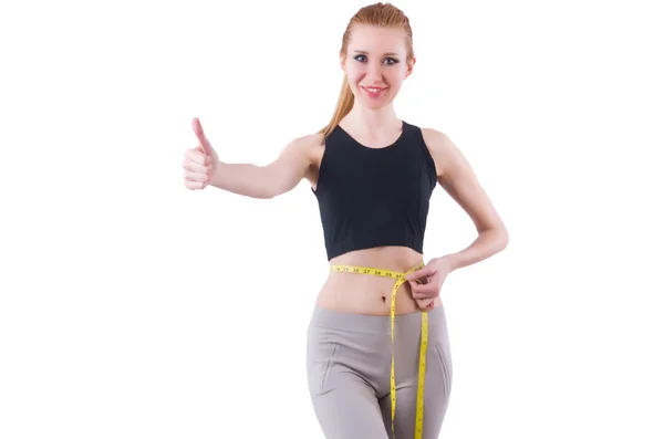 Menina com centímetro no conceito de dieta — Fotografia de Stock