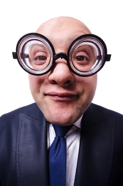 Hombre divertido con gafas en blanco —  Fotos de Stock