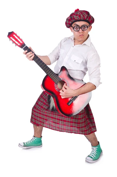 Divertente scotsman con chitarra su bianco — Foto Stock