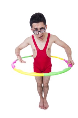 hula hoop beyaz ile komik sporcu