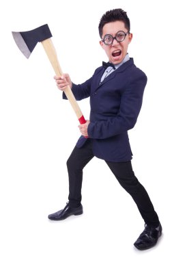 beyaz üzerine balta ile komik adam