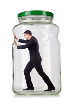 Cam Kavanoz içinde genç işadamı