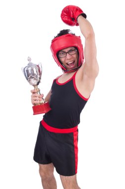 Beyaz arka planda izole edilmiş komik boksör