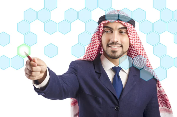 Arab man pressing virtual buttons — Stock Photo, Image