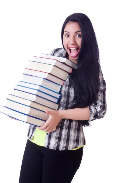 Girl student with books on white — Stock Photo, Image