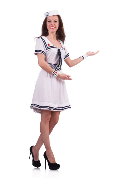 Woman in costume holding hands on white — Stock Photo, Image