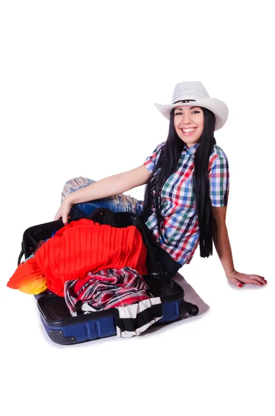 Woman with too much stuff in her case — Stock Photo, Image