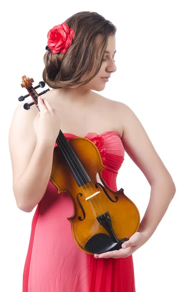 Młoda dziewczyna ze skrzypcami na białym — Zdjęcie stockowe