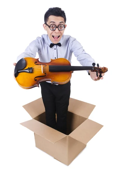 Man playing violin from the box — Stock Photo, Image