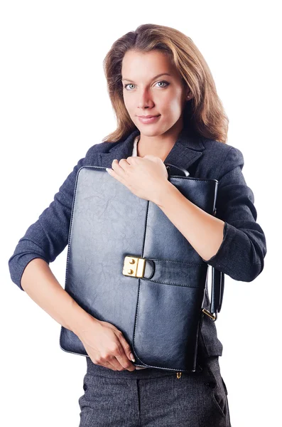 Mujer de negocios con maletín en blanco —  Fotos de Stock
