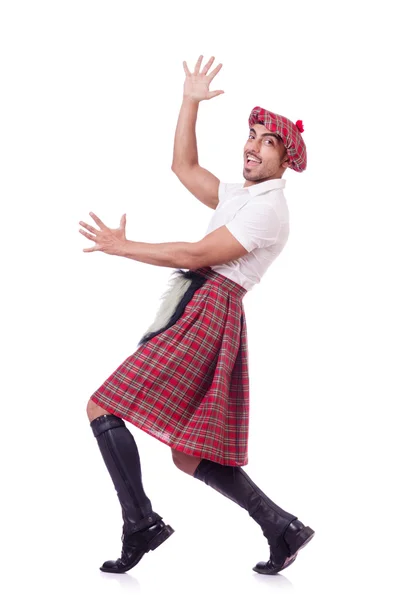Scottish man dancing on white — Stock Photo, Image
