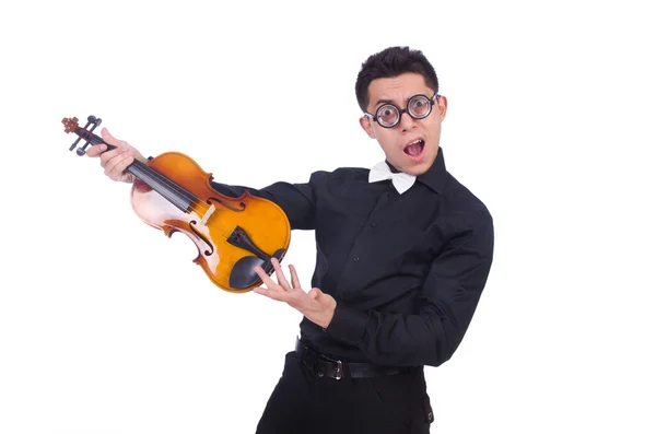Divertente violinista su bianco — Foto Stock