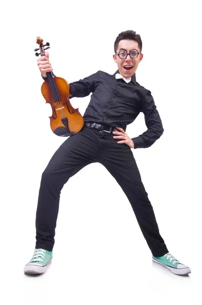 Violinista divertido en blanco — Foto de Stock
