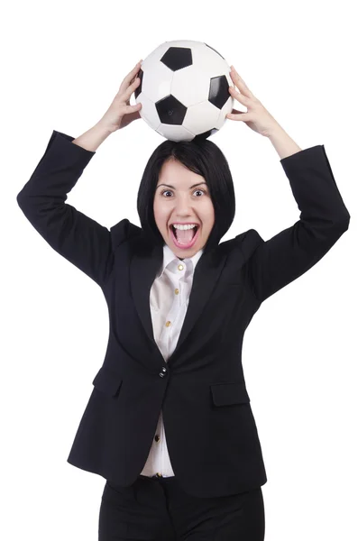 Businesswoman with ball on white — Stock Photo, Image