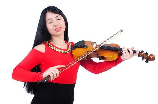 Giovane ragazza con violino su bianco — Foto Stock