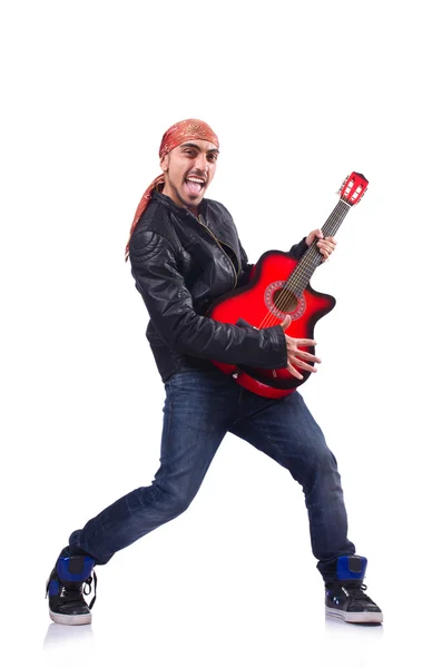 Guitar player isolated on white — Stock Photo, Image