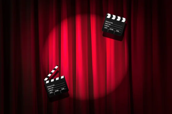 Movie clapper board against curtain — Stock Photo, Image