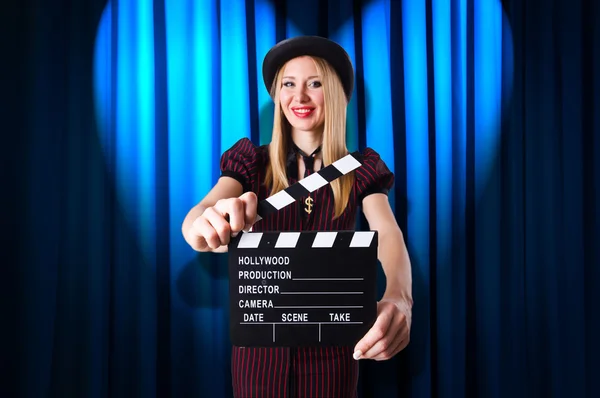 Woman gangster with movie clapper — Stock Photo, Image